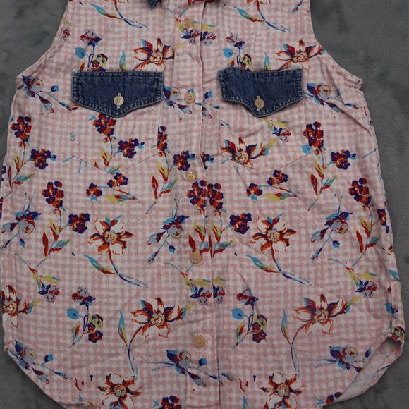 Red Rover Shirt Womens 10 Pink Floral Sleeveless Button Up Collared Top - Picture 12 of 16
